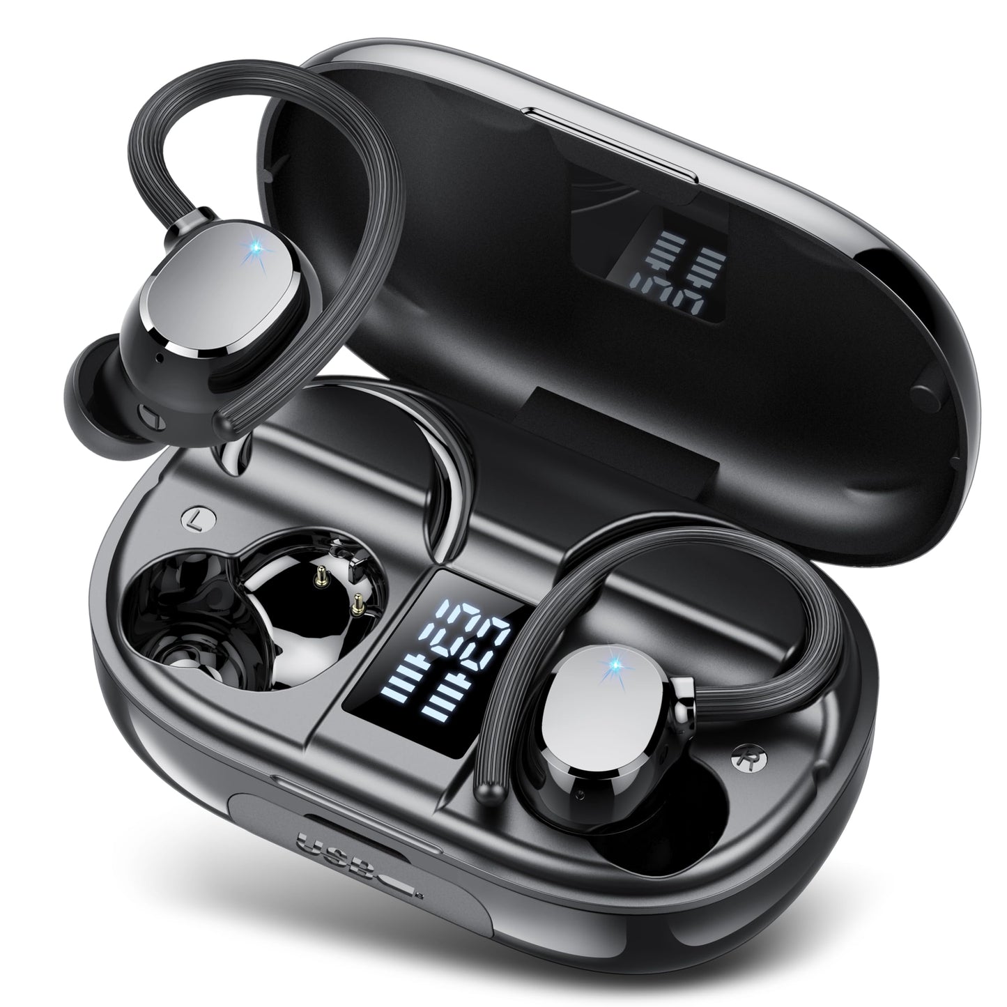 Cuffie Bluetooth, 2026 Auricolari Bluetooth 5.3 con 4 Mic, Cuffie Wireless In Ear HiFi Stereo, 128 Ore LED Display, Touch Control, Cuffie Senza Fili IP7 Impermeabili, per Sport Running, USB-C