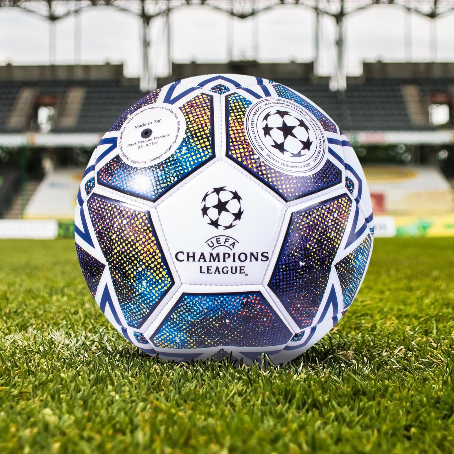 UEFA Champions League - Pallone da calcio, taglia 5, licenza ufficiale, allenamento, partita, merchandising, collezione per bambini e adulti, ottima idea regalo per calcio, bianco/blu/verde