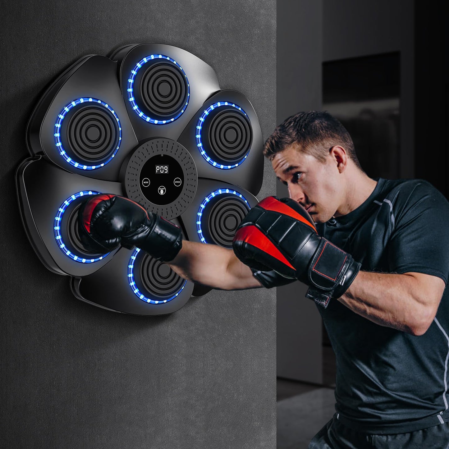 buusace 2025 9 Velocità Intelligente Macchina Di Boxe Musica Bluetooth, Music Boxing Machine, Boxing Training A Parete per Allenamento, per Bambini Adulti (A-Nero (con Guanti))