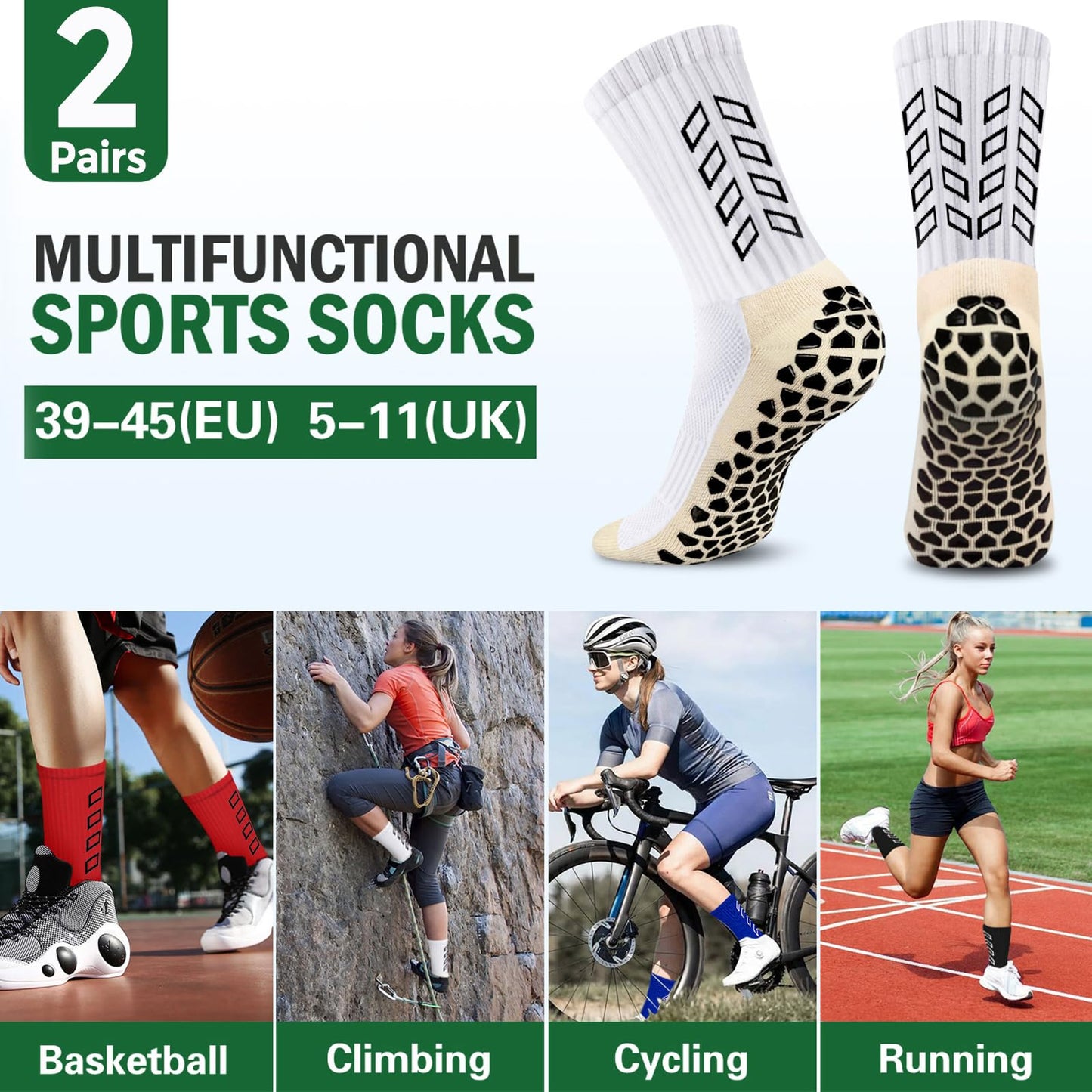 ENONEO Calze Calcio Antiscivolo Uomo 37-45 Calze Antiscivolo Calcio Anti Vesciche Addensare Cotone Calzini Sportivi Donna Traspirante Calzini Grip Calcio per Ciclismo Trekking