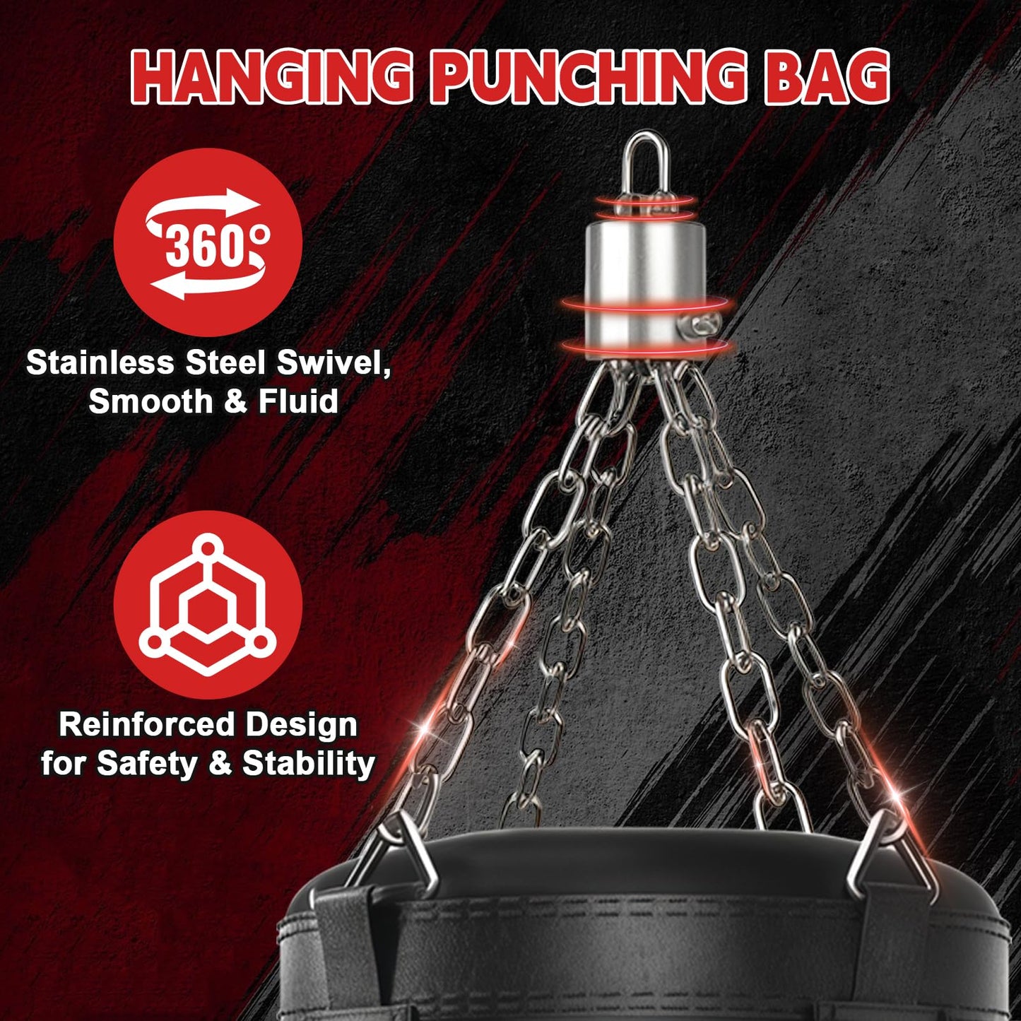 Qoosea Sacco da Boxe per Adulti, 1.2m Appendere Sacchi da Boxe da Muro con Guanti e Catena, Stabile Pungiball Sacco Box Set per Pratica di Taekwondo Karate MMA Fitness (Non Riempiti)