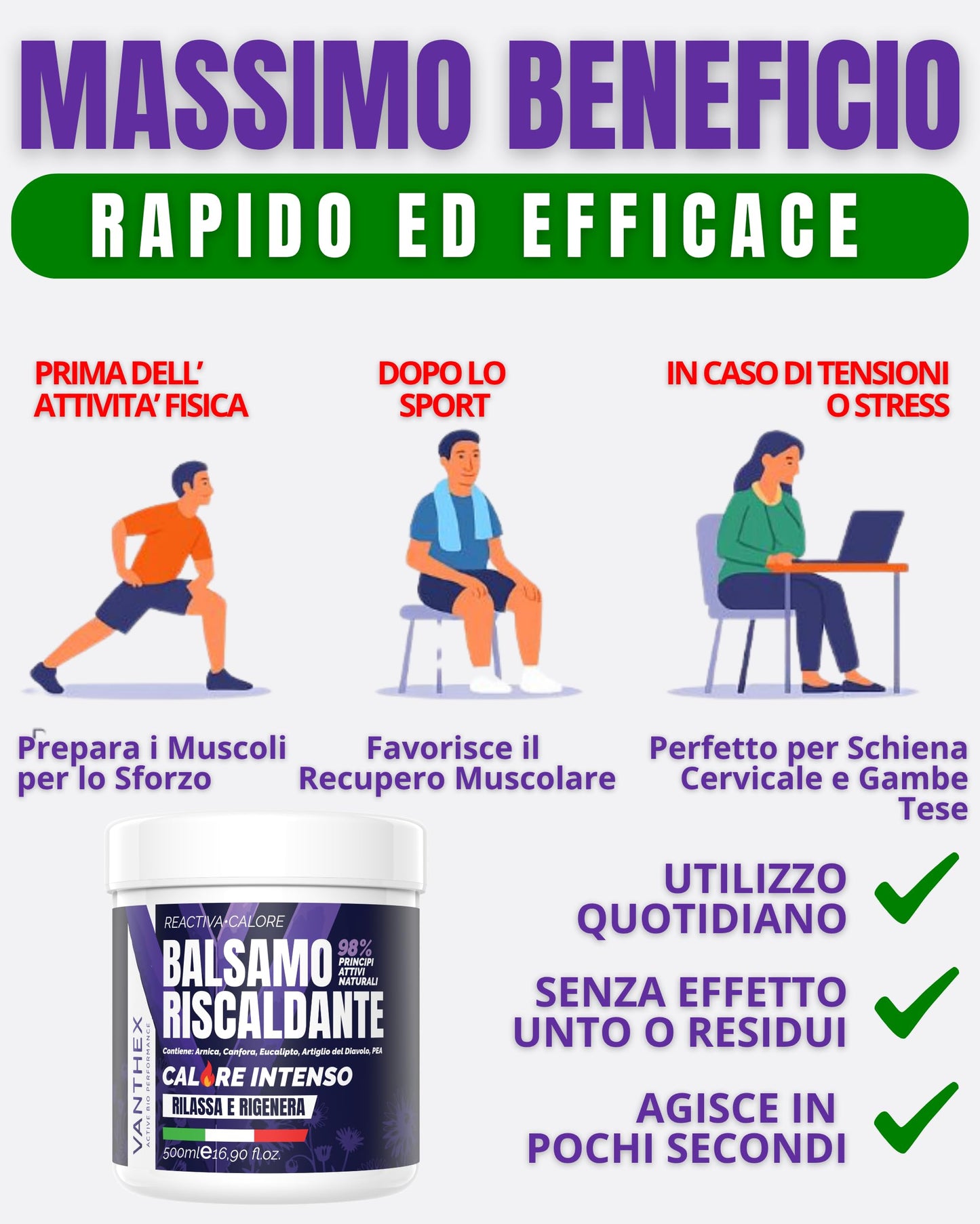 VANTHEX Crema Riscaldante Muscoli Sportiva 500 ML, Arnica Gel Forte Effetto Caldo, Balsamo Cavallo Riscaldante, Pomata Antinfiammatoria Forte, Crema Dolori Muscolari e Articolari Effetto Termico