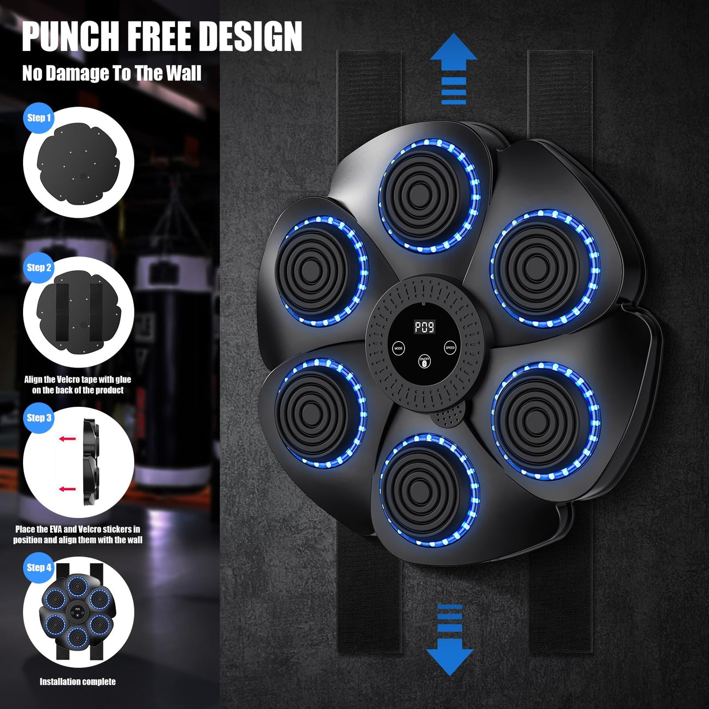 buusace 2025 9 Velocità Intelligente Macchina Di Boxe Musica Bluetooth, Music Boxing Machine, Boxing Training A Parete per Allenamento, per Bambini Adulti (A-Nero (con Guanti))