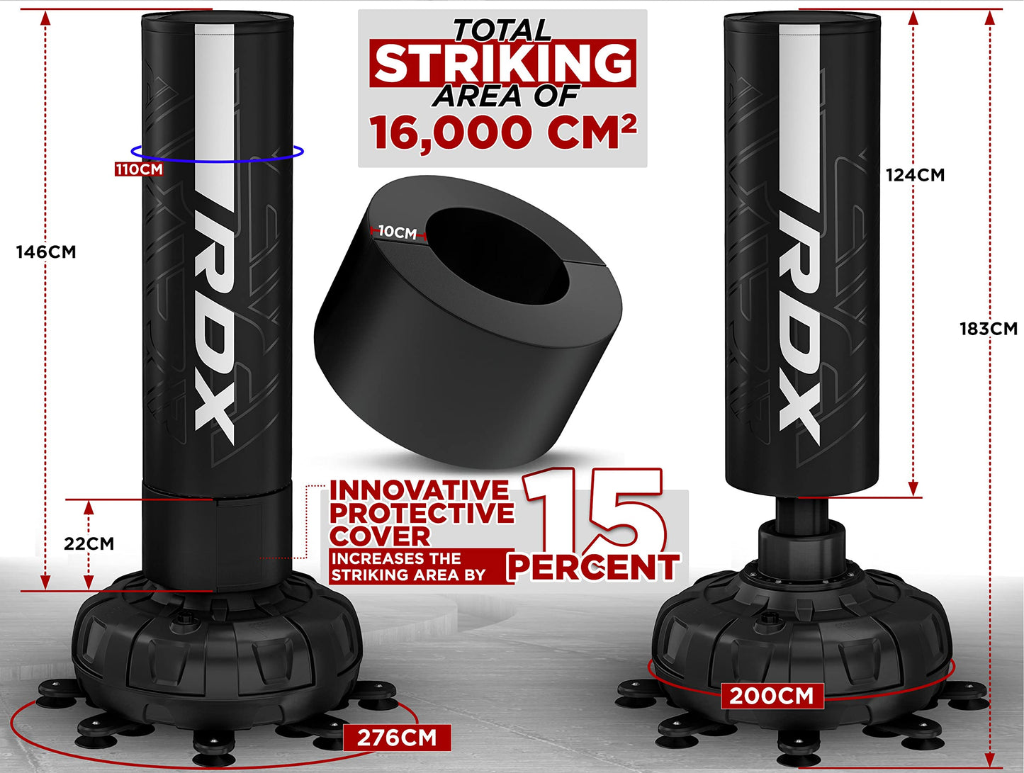 RDX Sacco da Boxe Terra, XXL 150KG 6FT Pesante Pieno KARA Sacco con Guantoni e Base, Maya Hide Pelle Piedistallo Adulti Free Standing Bag, MMA Arti Marziali Pugilato Muay Thai Kick Boxing