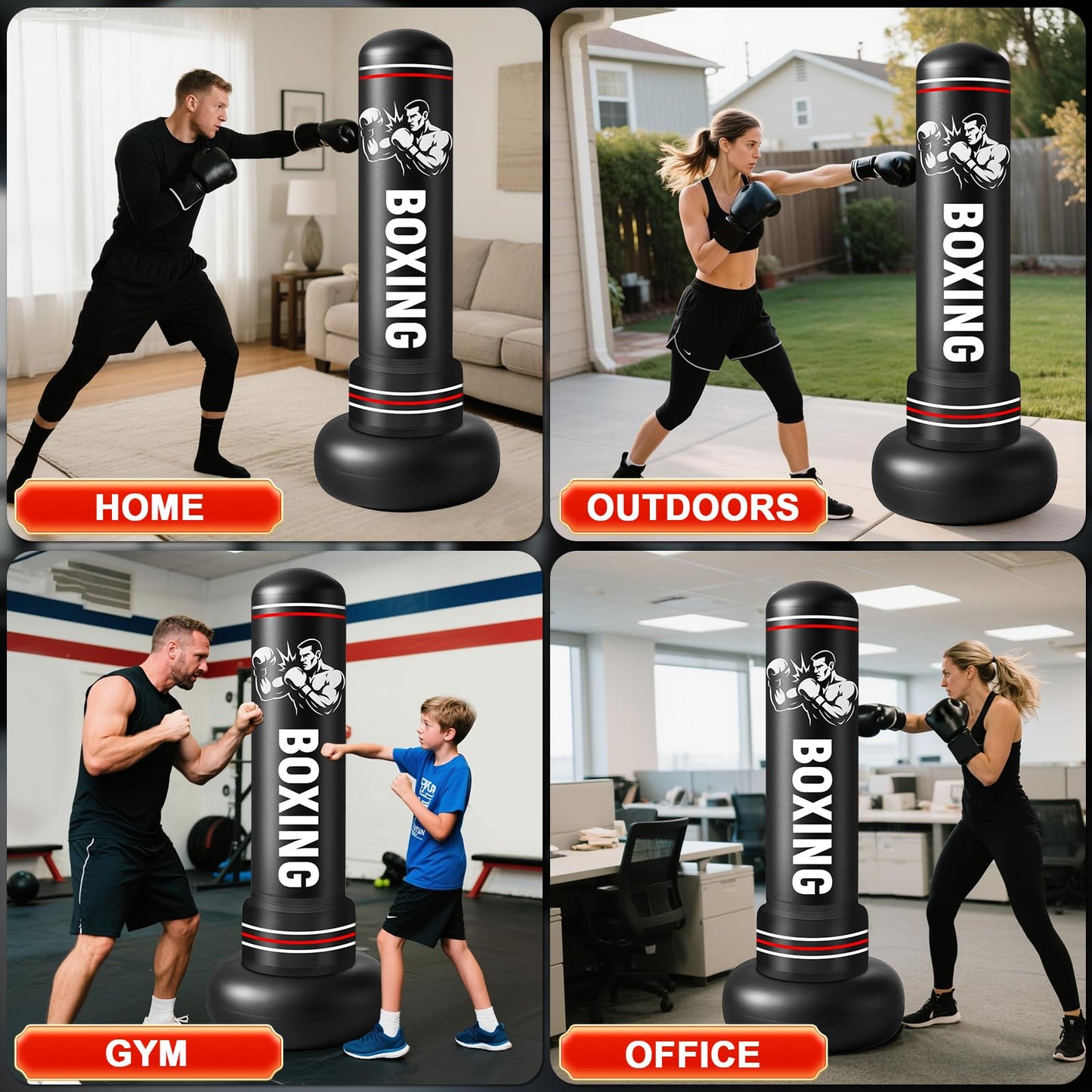 Qoosea Sacco da Boxe per Adulti, 190 cm Stabile Pungiball Adulti Gonfiabile con Guantoni da Boxe, Sacchi da Boxe Gonfiabile per Pratica di Taekwondo Muay Thai Karate MMA Fitness