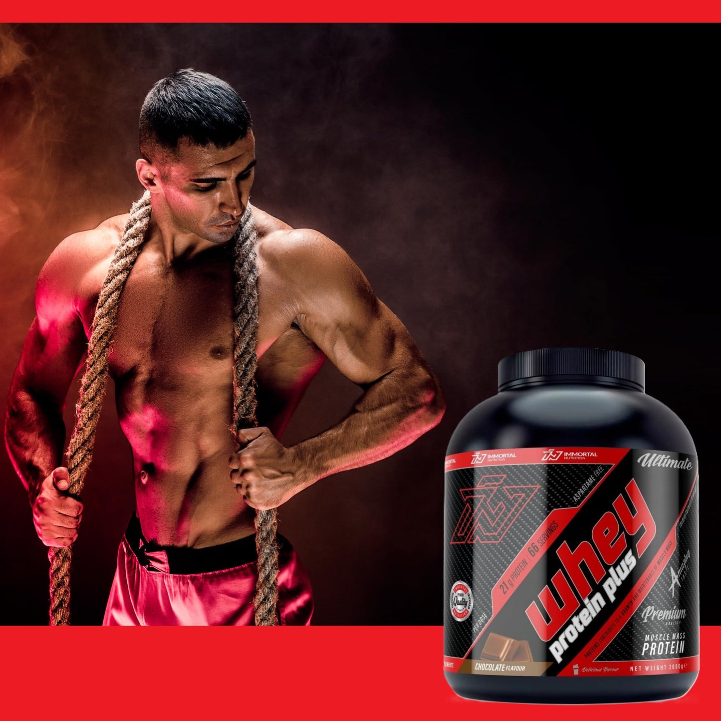 Proteine in Polvere Whey Protein Plus Immortal Nutrition, per la Crescita ed il Mantenimento della Massa Muscolare (2000 g, Fragola).