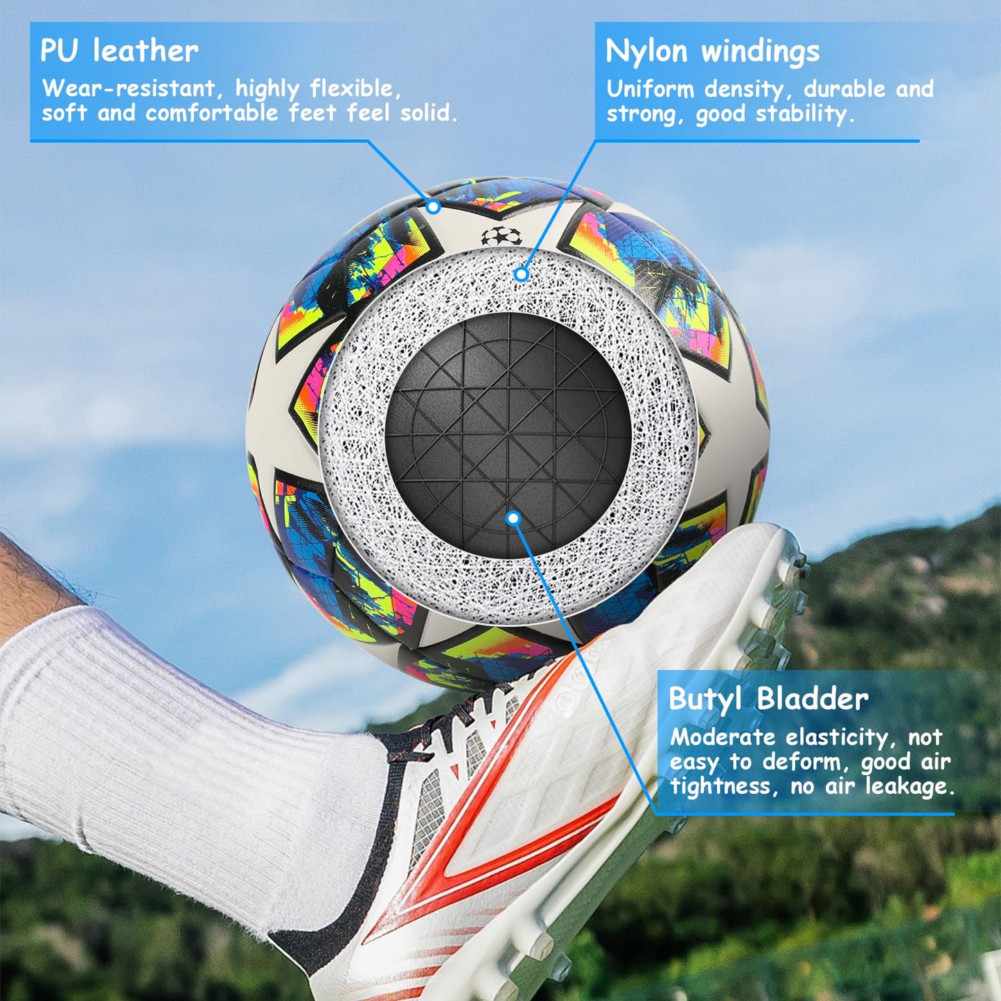 Clvsyh Pallone Da Calcio Champions, Pallone Da Calcio Di Dimensioni 5，Pallone Da Calcio Per Bambini E Adulti Con 1 Pompa Per Palloni, Regalo Di Compleanno Per Il Gioco E L'Allenamento