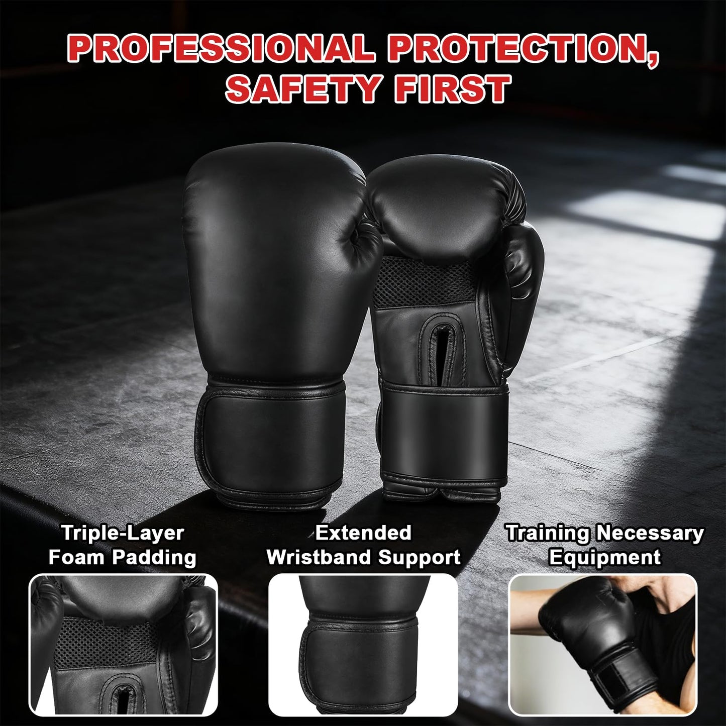Qoosea Sacco da Boxe per Adulti, 1.2m Appendere Sacchi da Boxe da Muro con Guanti e Catena, Stabile Pungiball Sacco Box Set per Pratica di Taekwondo Karate MMA Fitness (Non Riempiti)